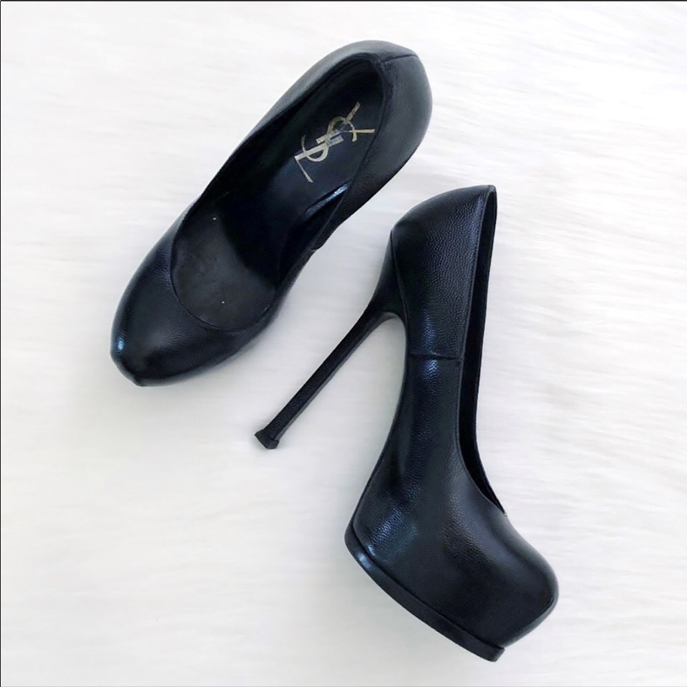 YSL Tribtoo Black Pebble Leather Pump Size 7
